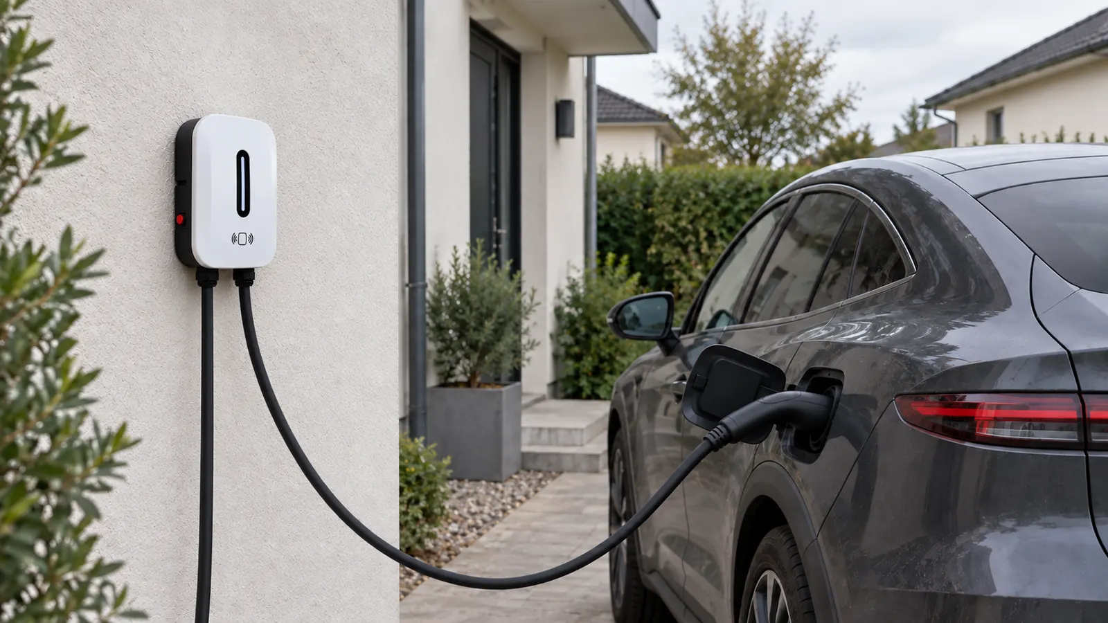 Cargador Bora junto a un carro eléctrico